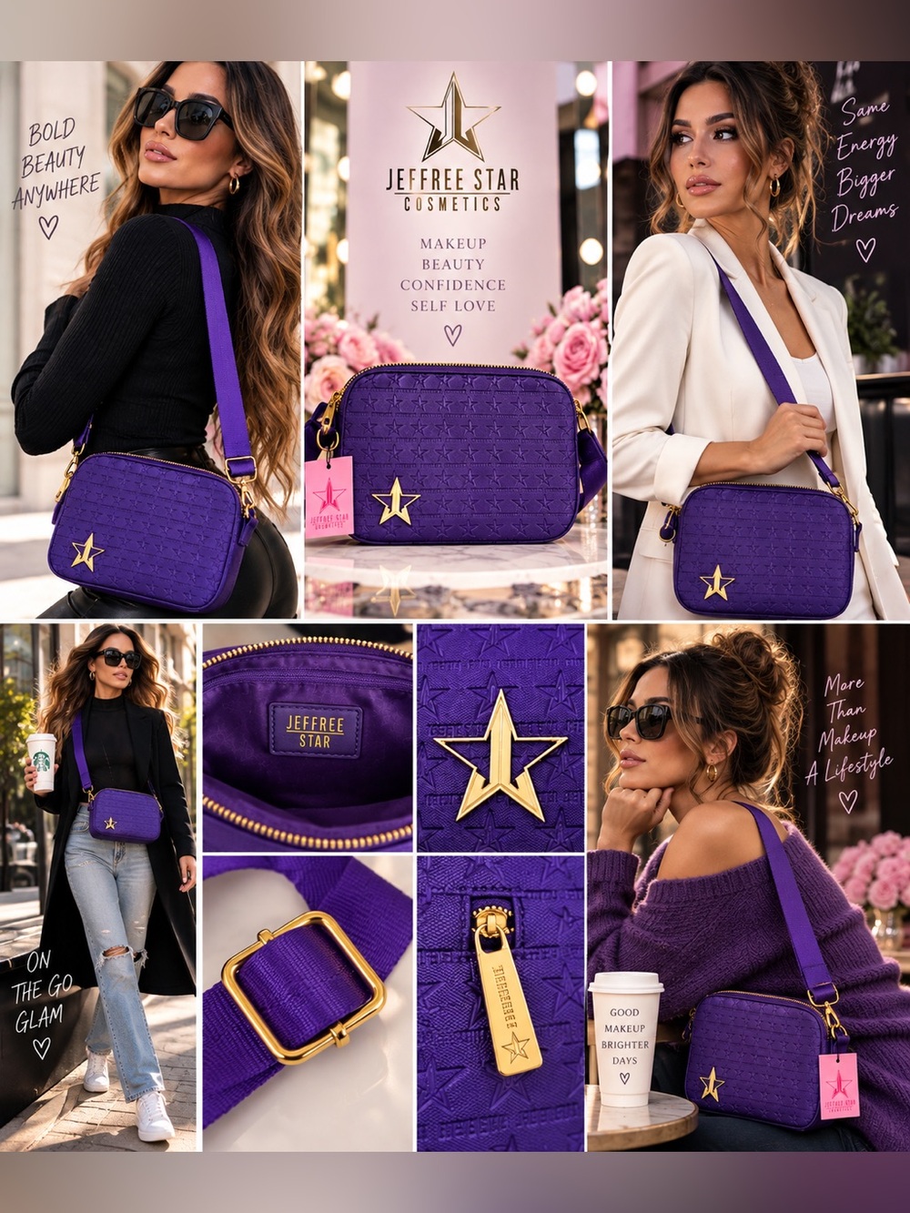 Jeffree Star Deep Purple Embossed Crossbody Bag with Gold Star - Picture 9 of 10